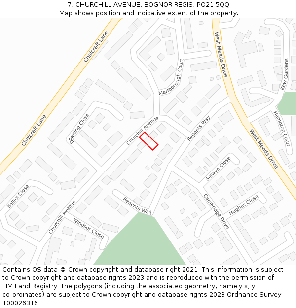 7, CHURCHILL AVENUE, BOGNOR REGIS, PO21 5QQ: Location map and indicative extent of plot