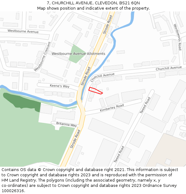 7, CHURCHILL AVENUE, CLEVEDON, BS21 6QN: Location map and indicative extent of plot