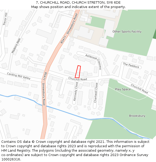 7, CHURCHILL ROAD, CHURCH STRETTON, SY6 6DE: Location map and indicative extent of plot