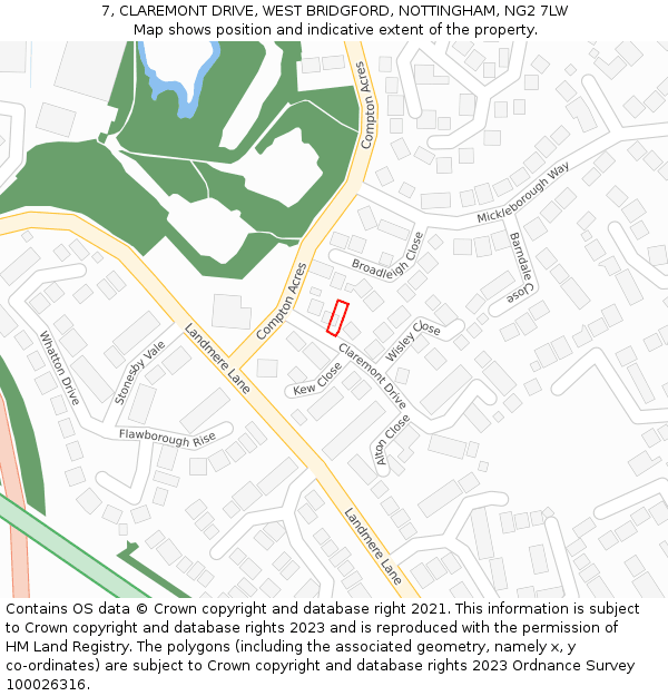 7, CLAREMONT DRIVE, WEST BRIDGFORD, NOTTINGHAM, NG2 7LW: Location map and indicative extent of plot