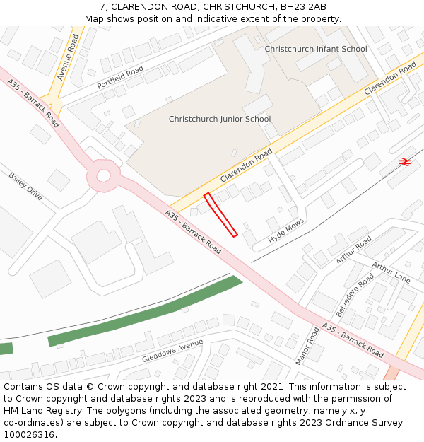 7, CLARENDON ROAD, CHRISTCHURCH, BH23 2AB: Location map and indicative extent of plot