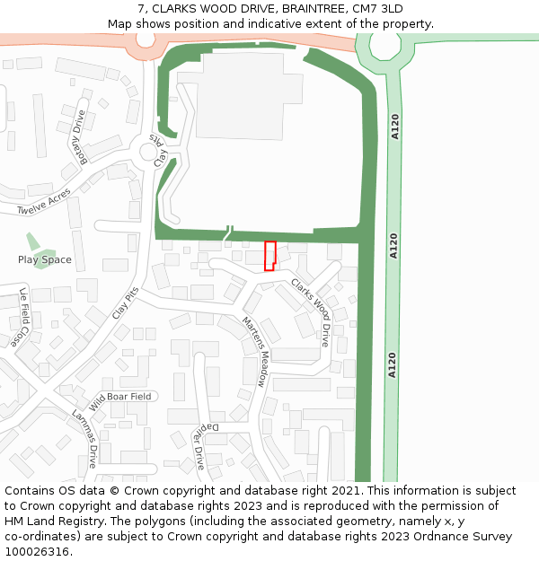 7, CLARKS WOOD DRIVE, BRAINTREE, CM7 3LD: Location map and indicative extent of plot