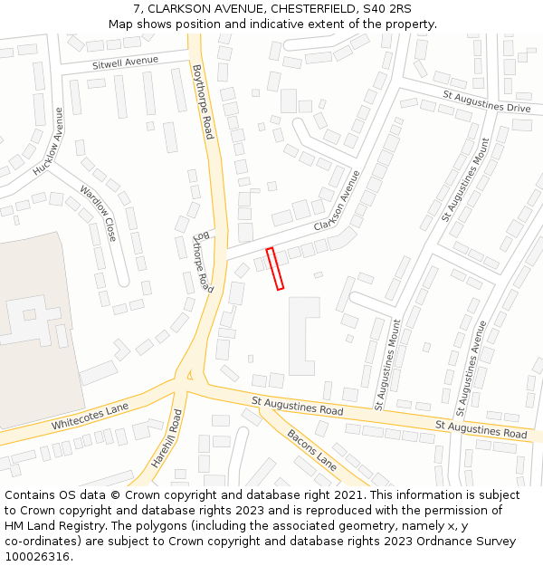 7, CLARKSON AVENUE, CHESTERFIELD, S40 2RS: Location map and indicative extent of plot