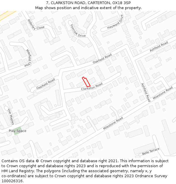 7, CLARKSTON ROAD, CARTERTON, OX18 3SP: Location map and indicative extent of plot