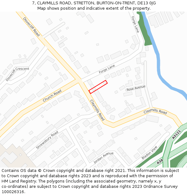 7, CLAYMILLS ROAD, STRETTON, BURTON-ON-TRENT, DE13 0JG: Location map and indicative extent of plot