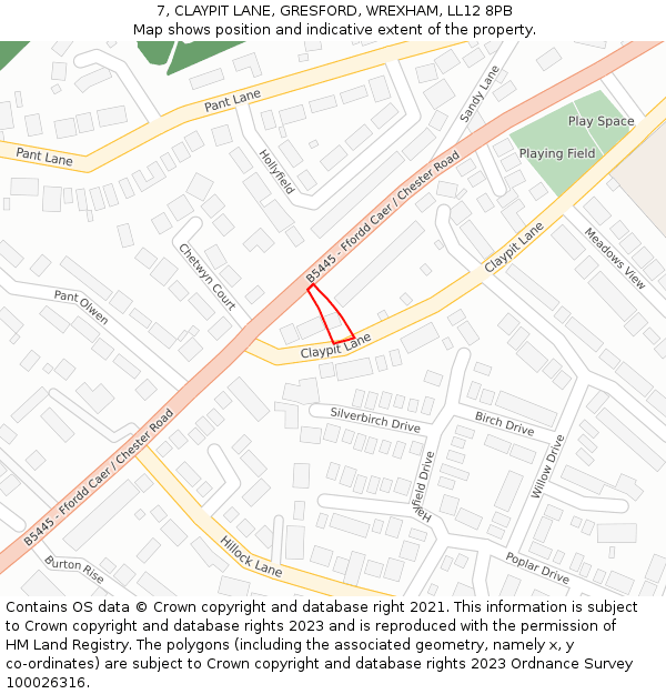 7, CLAYPIT LANE, GRESFORD, WREXHAM, LL12 8PB: Location map and indicative extent of plot