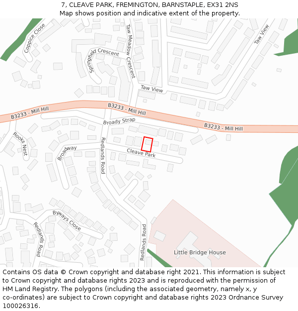 7, CLEAVE PARK, FREMINGTON, BARNSTAPLE, EX31 2NS: Location map and indicative extent of plot