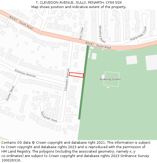 7, CLEVEDON AVENUE, SULLY, PENARTH, CF64 5SX: Location map and indicative extent of plot