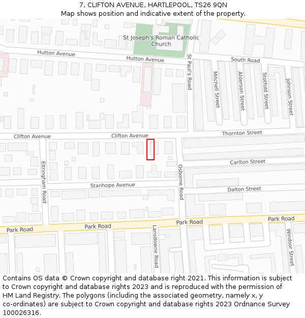 7, CLIFTON AVENUE, HARTLEPOOL, TS26 9QN: Location map and indicative extent of plot
