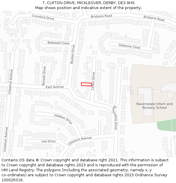 7, CLIFTON DRIVE, MICKLEOVER, DERBY, DE3 9HS: Location map and indicative extent of plot