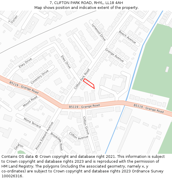 7, CLIFTON PARK ROAD, RHYL, LL18 4AH: Location map and indicative extent of plot