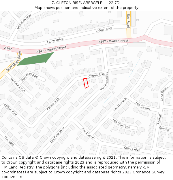 7, CLIFTON RISE, ABERGELE, LL22 7DL: Location map and indicative extent of plot