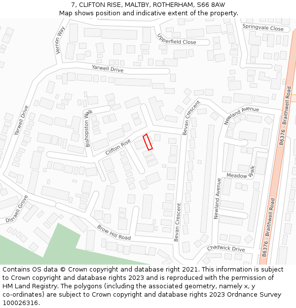 7, CLIFTON RISE, MALTBY, ROTHERHAM, S66 8AW: Location map and indicative extent of plot