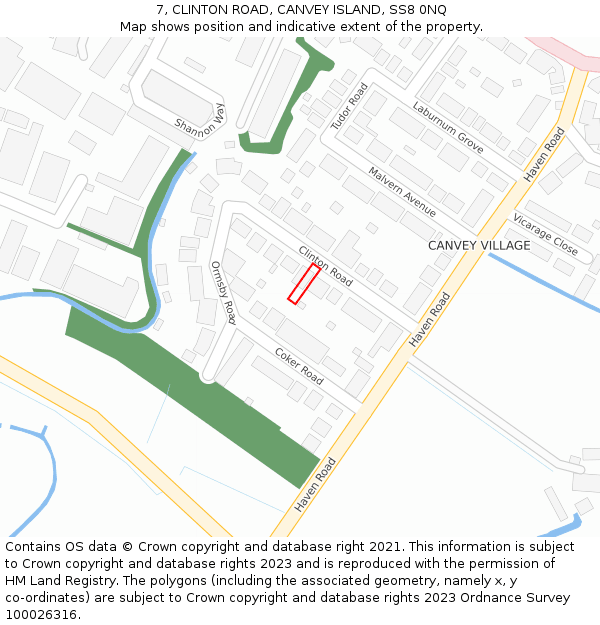 7, CLINTON ROAD, CANVEY ISLAND, SS8 0NQ: Location map and indicative extent of plot
