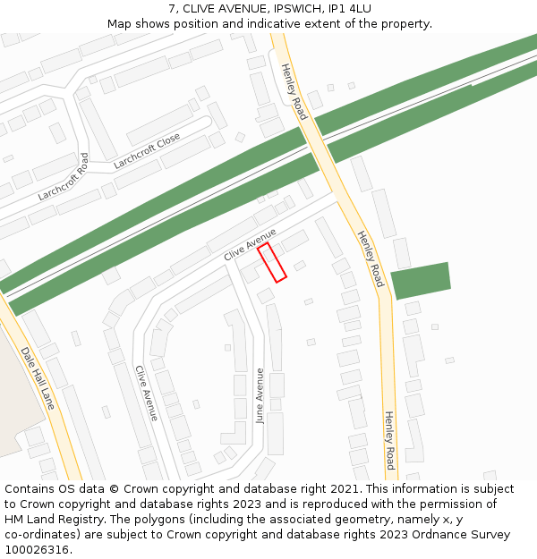 7, CLIVE AVENUE, IPSWICH, IP1 4LU: Location map and indicative extent of plot