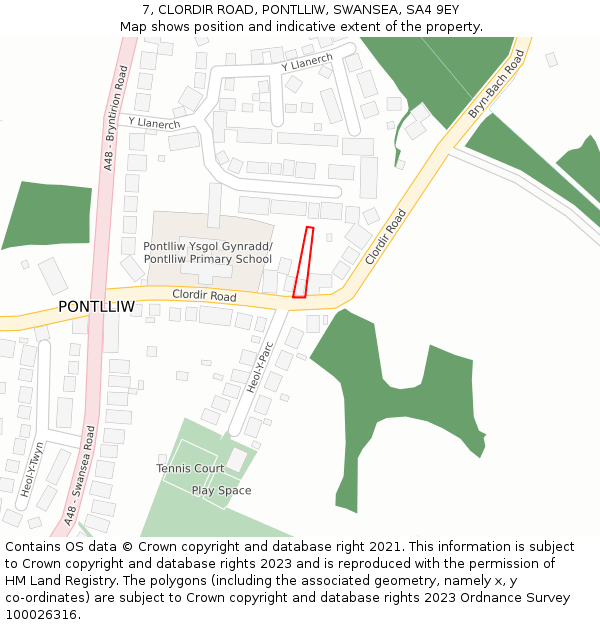 7, CLORDIR ROAD, PONTLLIW, SWANSEA, SA4 9EY: Location map and indicative extent of plot