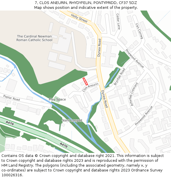 7, CLOS ANEURIN, RHYDYFELIN, PONTYPRIDD, CF37 5DZ: Location map and indicative extent of plot