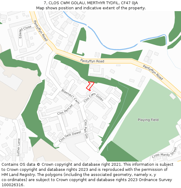 7, CLOS CWM GOLAU, MERTHYR TYDFIL, CF47 0JA: Location map and indicative extent of plot