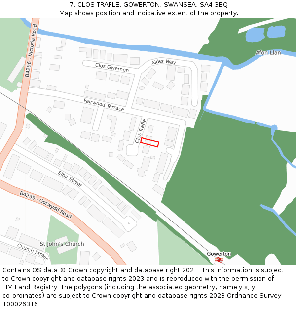 7, CLOS TRAFLE, GOWERTON, SWANSEA, SA4 3BQ: Location map and indicative extent of plot