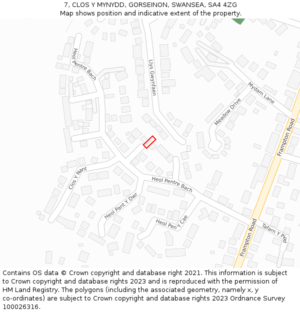 7, CLOS Y MYNYDD, GORSEINON, SWANSEA, SA4 4ZG: Location map and indicative extent of plot