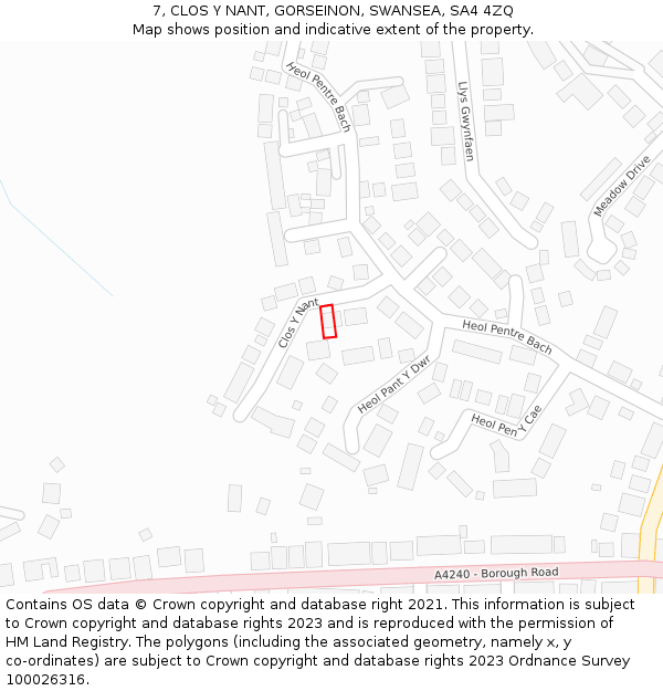 7, CLOS Y NANT, GORSEINON, SWANSEA, SA4 4ZQ: Location map and indicative extent of plot