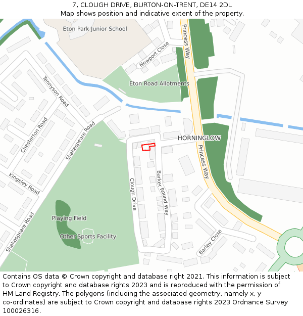 7, CLOUGH DRIVE, BURTON-ON-TRENT, DE14 2DL: Location map and indicative extent of plot