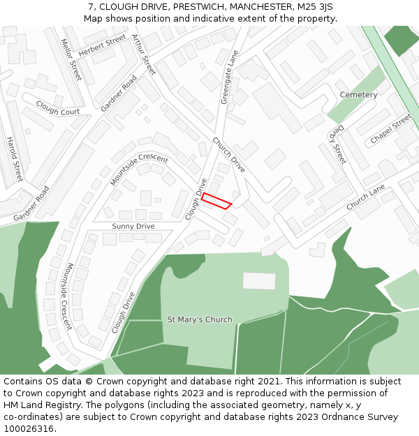 7, CLOUGH DRIVE, PRESTWICH, MANCHESTER, M25 3JS: Location map and indicative extent of plot