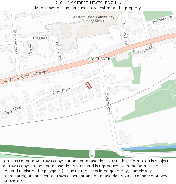 7, CLUNY STREET, LEWES, BN7 1LN: Location map and indicative extent of plot