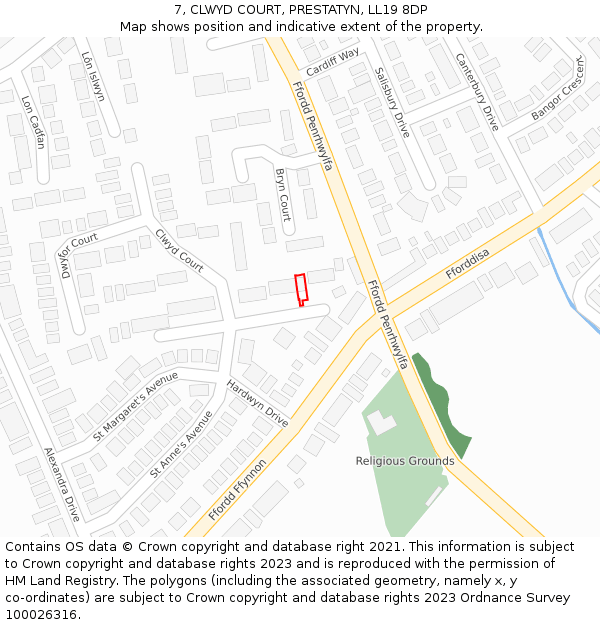 7, CLWYD COURT, PRESTATYN, LL19 8DP: Location map and indicative extent of plot