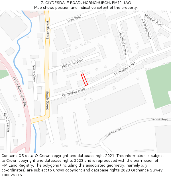 7, CLYDESDALE ROAD, HORNCHURCH, RM11 1AG: Location map and indicative extent of plot