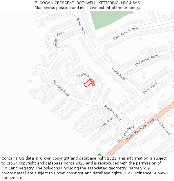 7, COGAN CRESCENT, ROTHWELL, KETTERING, NN14 6AS: Location map and indicative extent of plot