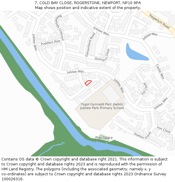 7, COLD BAY CLOSE, ROGERSTONE, NEWPORT, NP10 9PA: Location map and indicative extent of plot