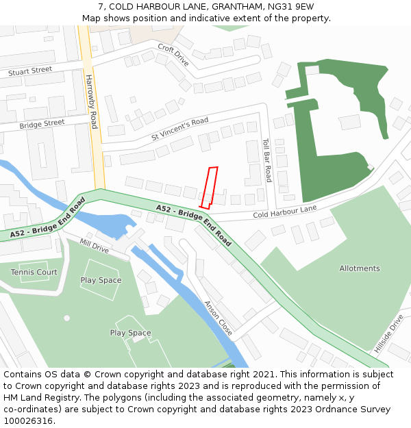 7, COLD HARBOUR LANE, GRANTHAM, NG31 9EW: Location map and indicative extent of plot