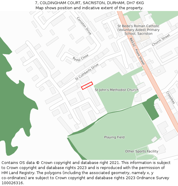 7, COLDINGHAM COURT, SACRISTON, DURHAM, DH7 6XG: Location map and indicative extent of plot