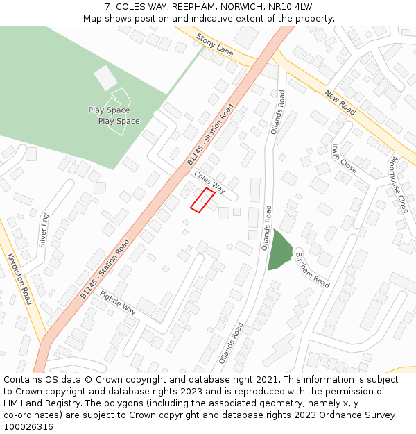 7, COLES WAY, REEPHAM, NORWICH, NR10 4LW: Location map and indicative extent of plot