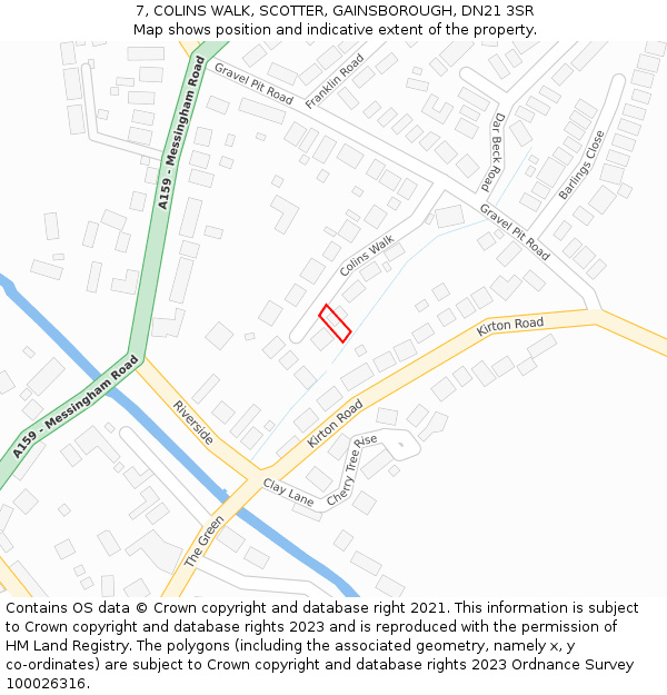7, COLINS WALK, SCOTTER, GAINSBOROUGH, DN21 3SR: Location map and indicative extent of plot