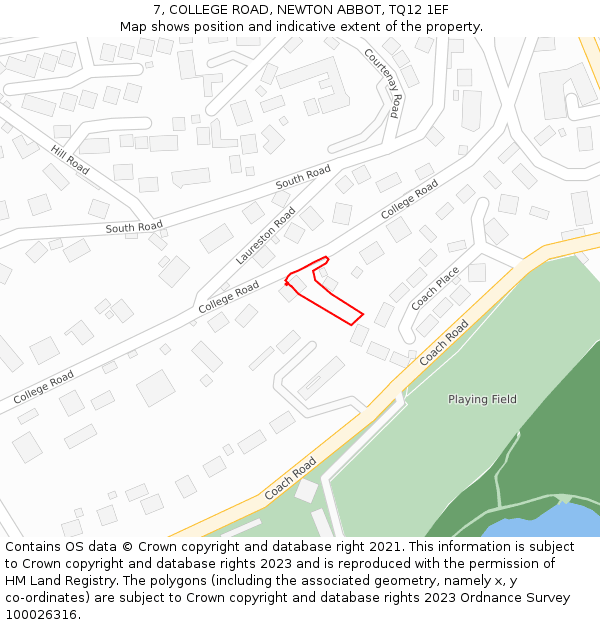 7, COLLEGE ROAD, NEWTON ABBOT, TQ12 1EF: Location map and indicative extent of plot