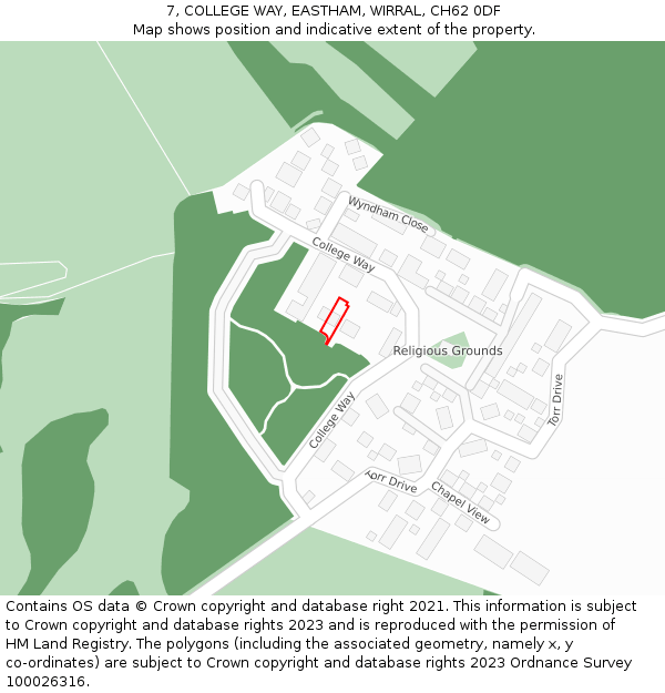7, COLLEGE WAY, EASTHAM, WIRRAL, CH62 0DF: Location map and indicative extent of plot