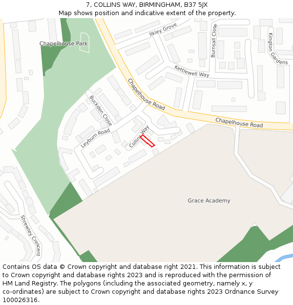 7, COLLINS WAY, BIRMINGHAM, B37 5JX: Location map and indicative extent of plot