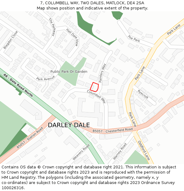 7, COLUMBELL WAY, TWO DALES, MATLOCK, DE4 2SA: Location map and indicative extent of plot