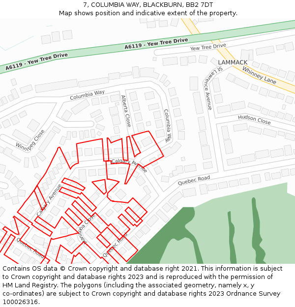 7, COLUMBIA WAY, BLACKBURN, BB2 7DT: Location map and indicative extent of plot