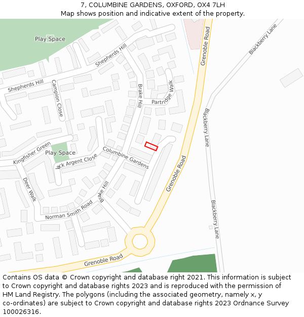 7, COLUMBINE GARDENS, OXFORD, OX4 7LH: Location map and indicative extent of plot