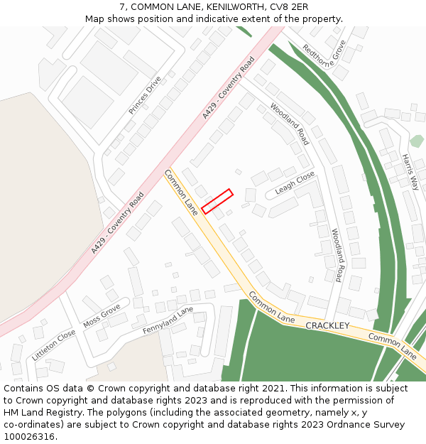 7, COMMON LANE, KENILWORTH, CV8 2ER: Location map and indicative extent of plot