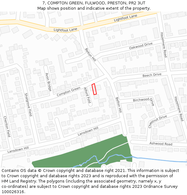 7, COMPTON GREEN, FULWOOD, PRESTON, PR2 3UT: Location map and indicative extent of plot