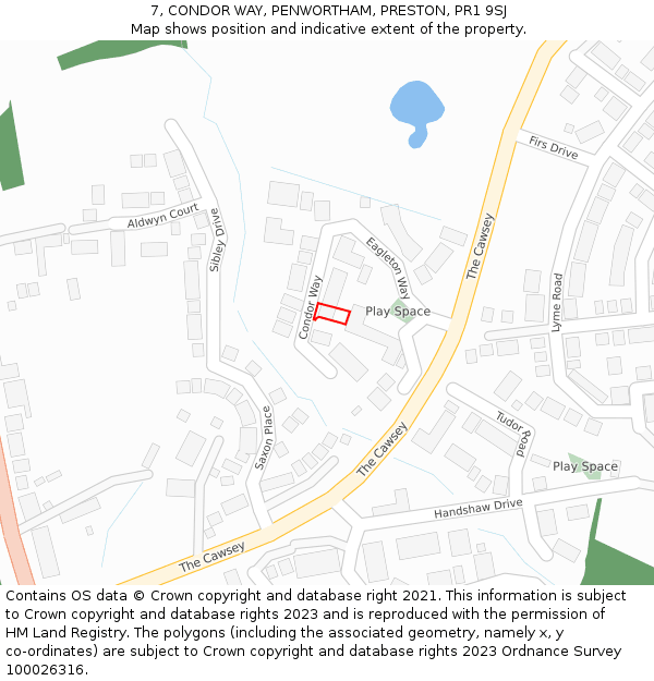 7, CONDOR WAY, PENWORTHAM, PRESTON, PR1 9SJ: Location map and indicative extent of plot