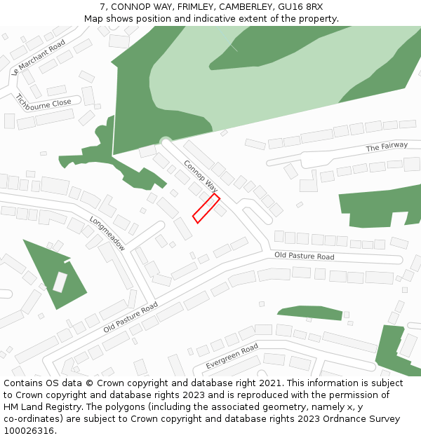 7, CONNOP WAY, FRIMLEY, CAMBERLEY, GU16 8RX: Location map and indicative extent of plot