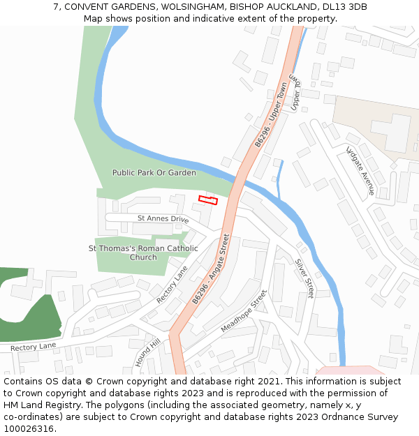 7, CONVENT GARDENS, WOLSINGHAM, BISHOP AUCKLAND, DL13 3DB: Location map and indicative extent of plot