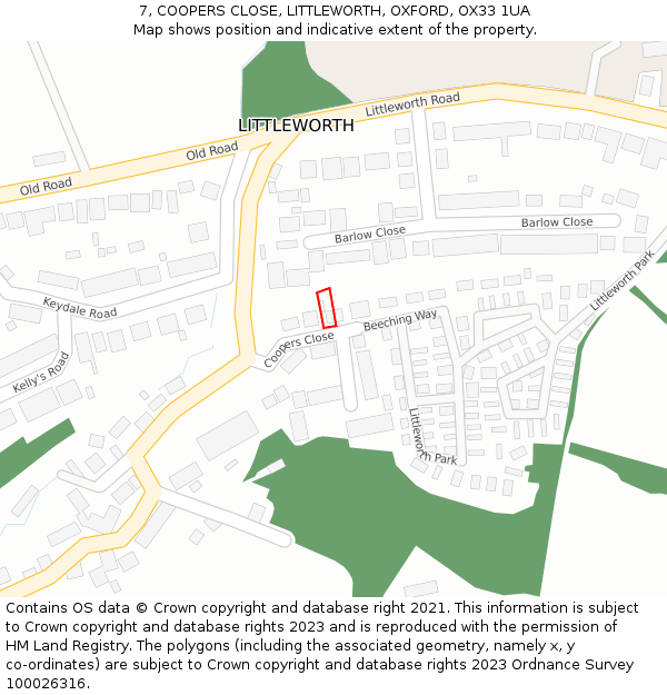 7, COOPERS CLOSE, LITTLEWORTH, OXFORD, OX33 1UA: Location map and indicative extent of plot