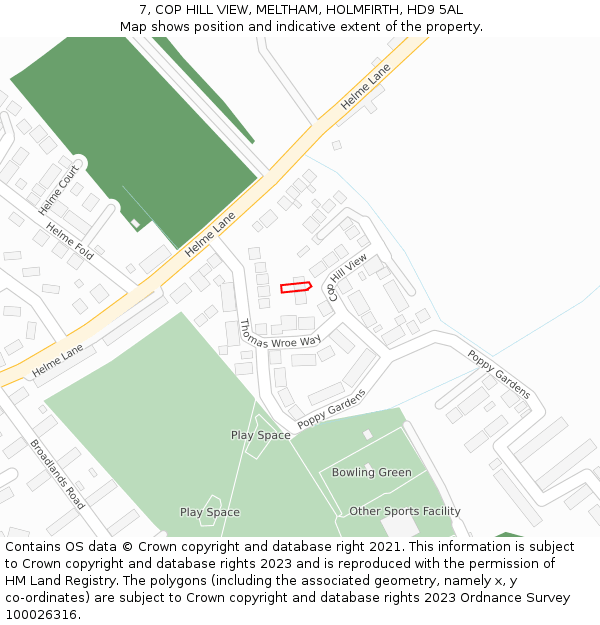 7, COP HILL VIEW, MELTHAM, HOLMFIRTH, HD9 5AL: Location map and indicative extent of plot