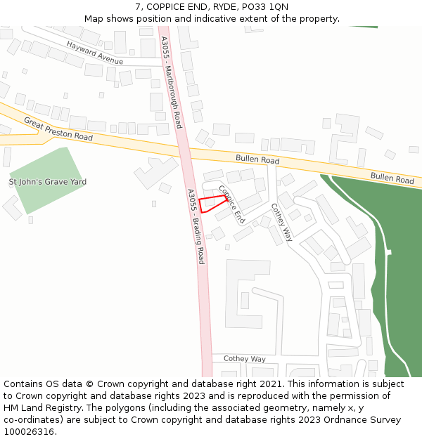 7, COPPICE END, RYDE, PO33 1QN: Location map and indicative extent of plot